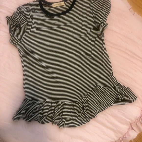 Black and White Striped Ruffle Tee - Picture 2 of 4